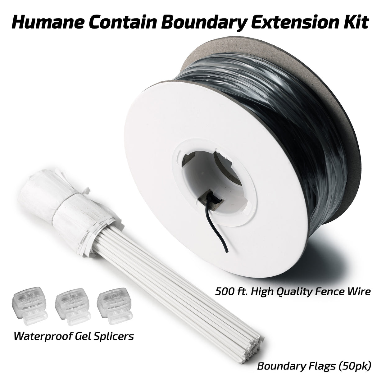 Model BE-500 ULTRA-WIRE ™ BOUNDARY EXTENSION KIT For Underground and Quick, Reliable Above-Ground Electronic Fence Installation. Includes Wire, Flags and Splicers