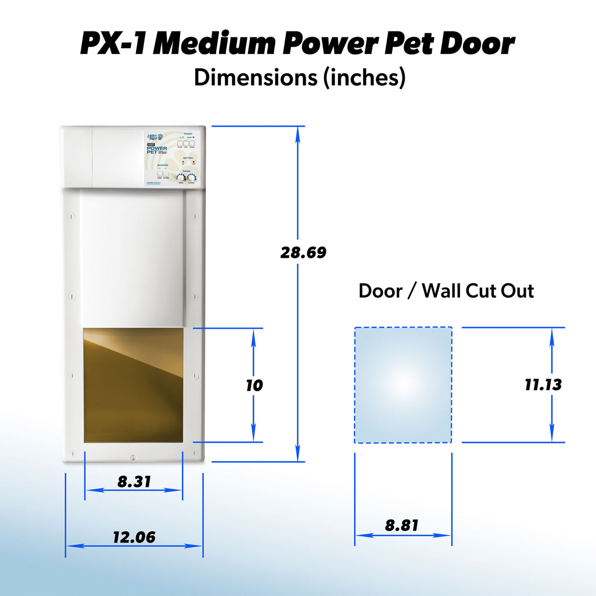 NEW! WiFi Controlled Power Pet Door Pet Operated, Smart Phone Controlled Medium, 8" X 10" Opening for Pets up to 30 lbs.