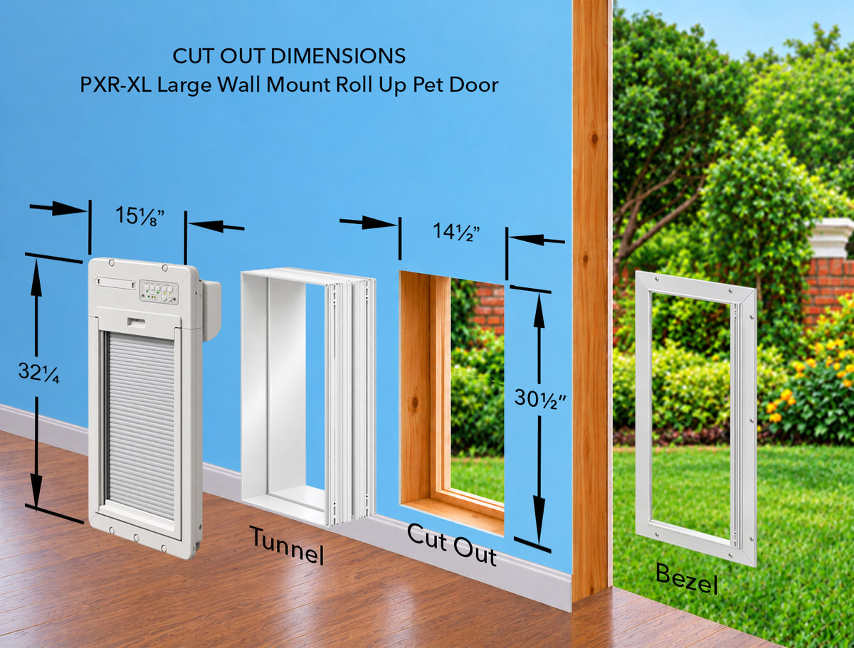 Power Pet Roll Up Smart Automatic Dog Door - Large, Wall Installation Bundle
