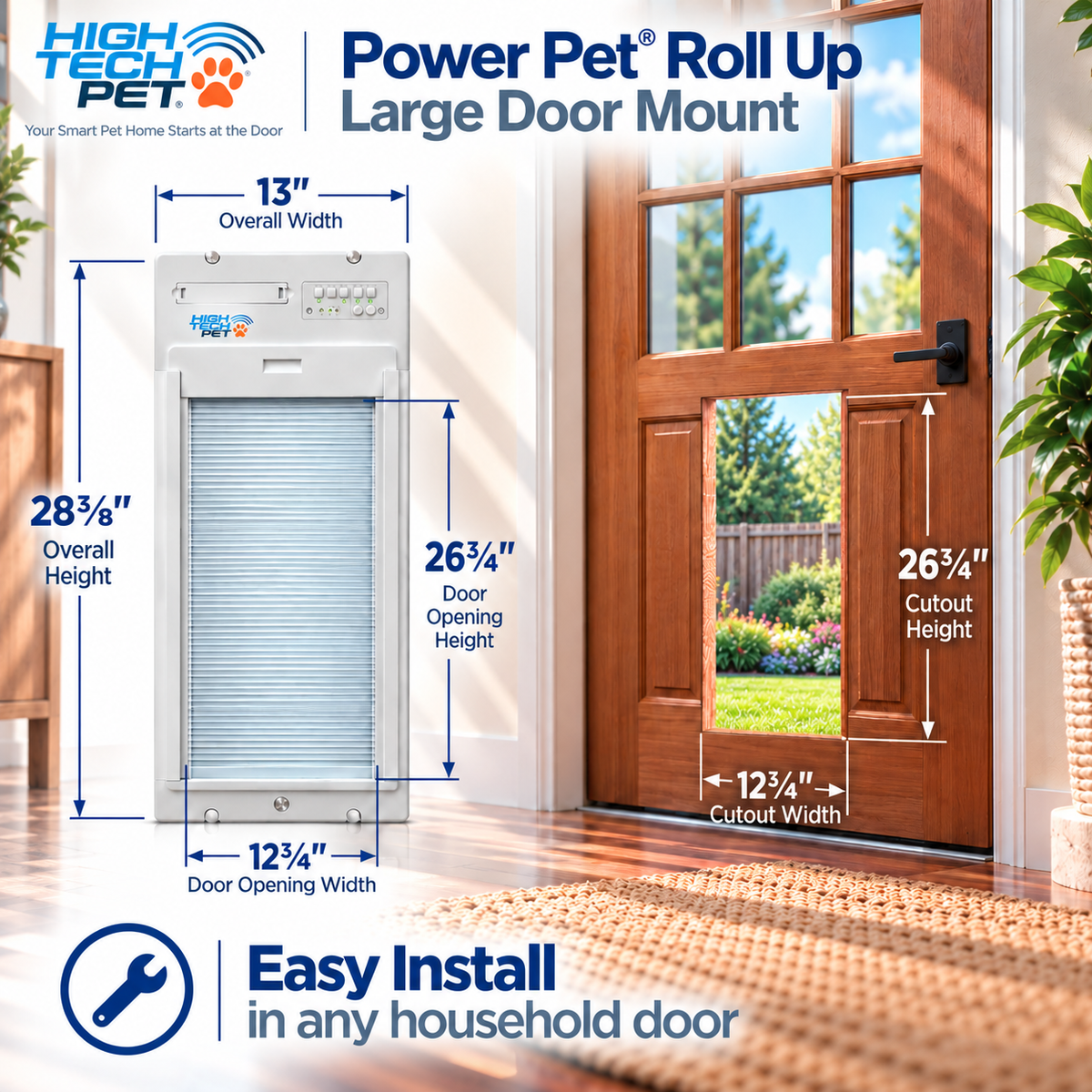 Power Pet Roll Up Smart Automatic Dog Door  - Large, Door Installation Bundle