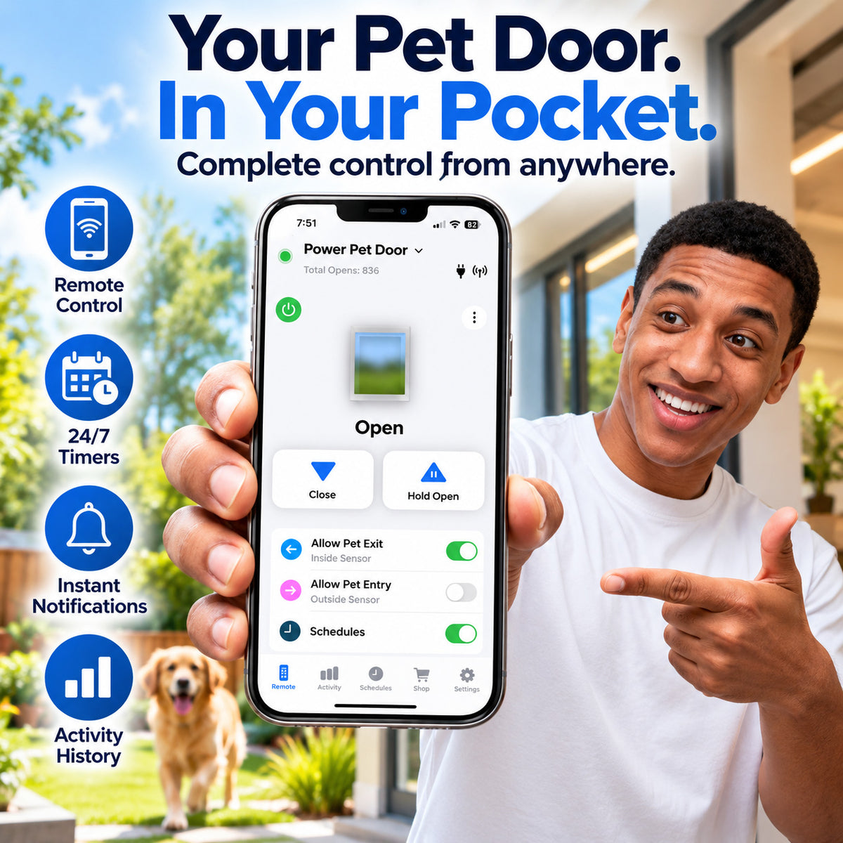 Power Pet WiFi Smart Automatic Dog Door - Medium, Wall Installation Bundle