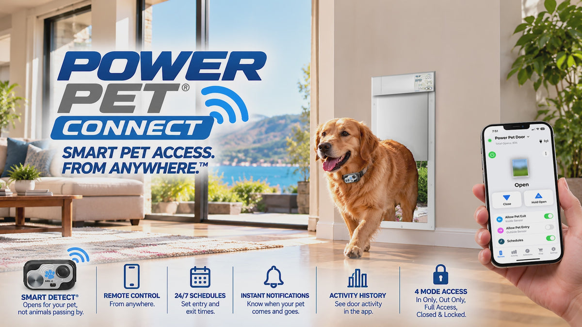 Power Pet WiFi Smart Automatic Dog Door - Large, Regular Height Patio Installation